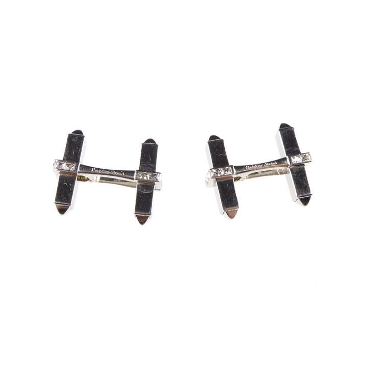 Pair of platinum and diamond hinged 'H' frame stirrup cufflinks